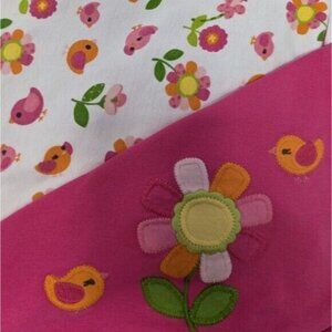 Gymboree Baby Blanket Vintage Bird Flower Hot Pink Birdie
